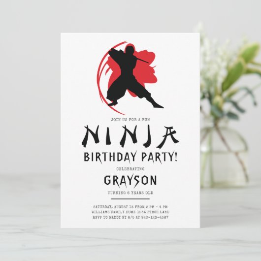 Simple Ninja Birthday Party Kaart (Staand voorkant)
