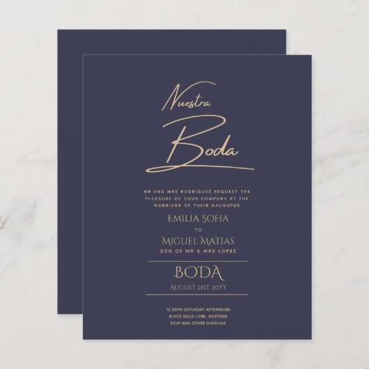 Simple Nuestra BODA Spain Weddenschapstekst Inv (Voorkant / Achterkant)