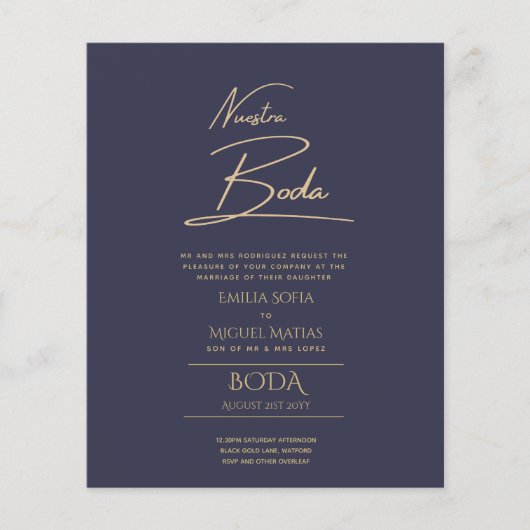 Simple Nuestra BODA Spain Weddenschapstekst Inv (Voorkant)