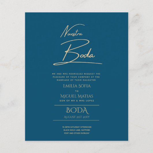 Simple Nuestra BODA Spain Weddenschapstekst Inv (Voorkant)