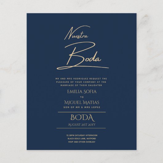 Simple Nuestra BODA Spain Weddenschapstekst Inv Flyer (Voorkant)