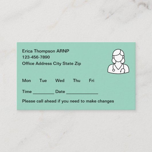 Simple Nurse Practitioner Appointment Cards Afsprakenkaartje (Voorkant)