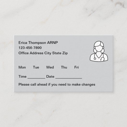 Simple Nurse Practitioner Appointment Cards Afsprakenkaartje (Voorkant)