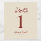 Simple Old Money Bold Red Wedding Table Numbers Wijn Etiket (Enkel label)