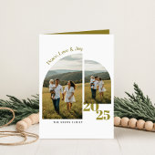 Simple Olive Green Arch Family Photo Christmas Feestdagen Kaart