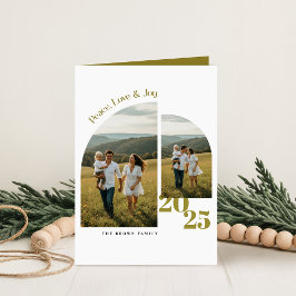 Simple Olive Green Arch Family Photo Christmas Feestdagen Kaart