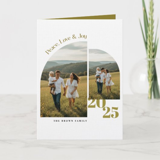 Simple Olive Green Arch Family Photo Christmas Feestdagen Kaart (Voorkant)
