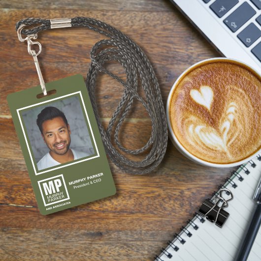 Simple Olive Green Square Monogram Logo Foto Badg Badge