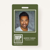 Simple Olive Green Square Monogram Logo Foto Badg Badge (Voorkant)