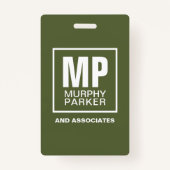 Simple Olive Green Square Monogram Logo Foto Badg Badge (Achterkant)