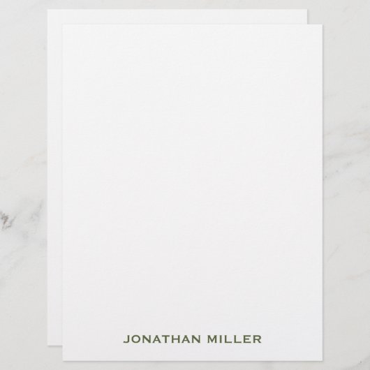 Simple Olive Green Typographic Name Stationery Briefhoofd (Voorkant / Achterkant)
