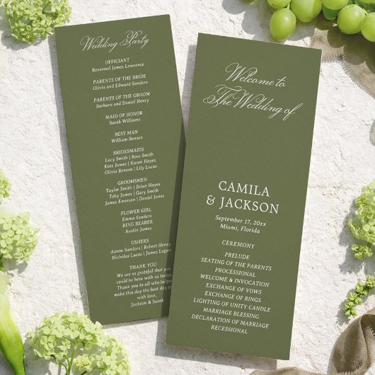 Simple Olive Green Wedding Flat Program Kaart