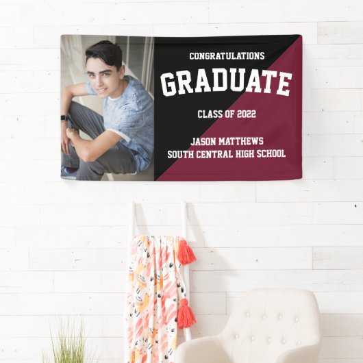 Simple One Photo Black Burgundy 2022-Afstuderen Spandoek (Insitu)