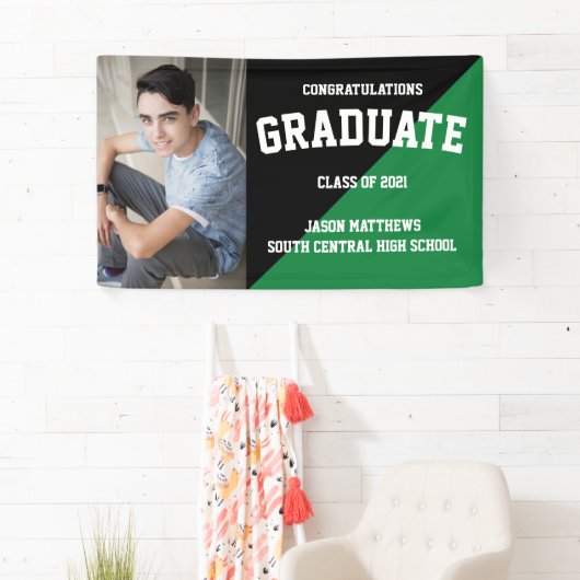 Simple One Photo Black Green Afstuderen Banner (Insitu)
