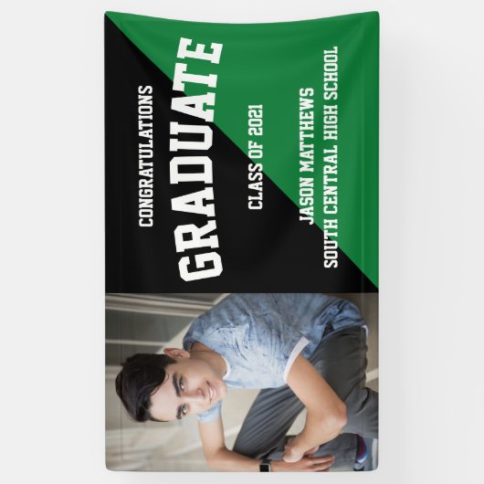 Simple One Photo Black Green Afstuderen Banner (Verticaal)