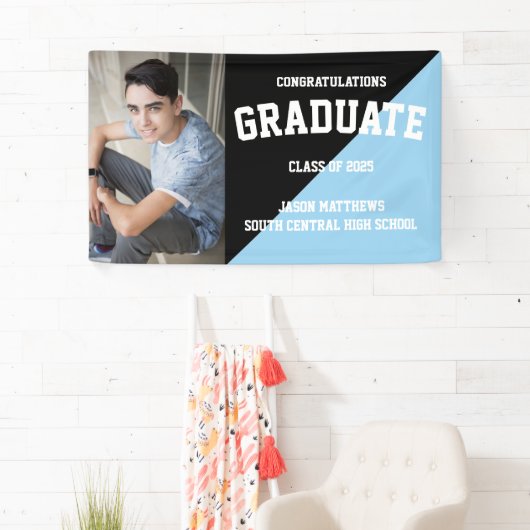 Simple One Photo Black Light Blue 2022-Afstuderen Spandoek (Insitu)