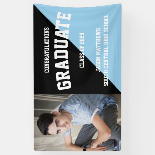 Simple One Photo Black Light Blue 2022-Afstuderen Spandoek (Verticaal)