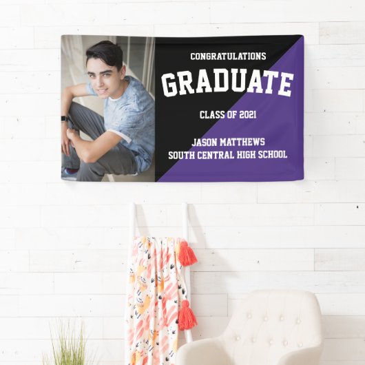 Simple One Photo Black Paars Afstuderen Banner (Insitu)