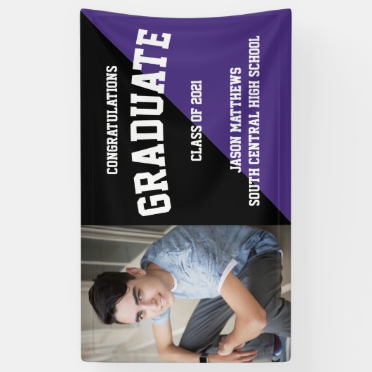 Simple One Photo Black Paars Afstuderen Banner (Verticaal)