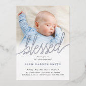 Simple One Photo Blessm Silver Folie Uitnodiging (Voorkant)