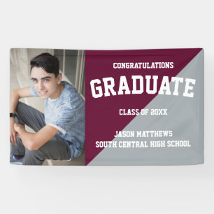 Simple One Photo Burgundy Grey Afstuderen Banner