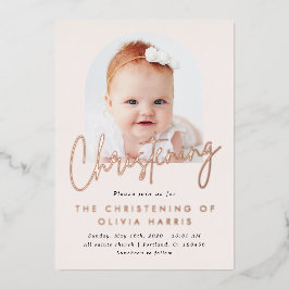 Simple One Photo Christening Baptism Roos Gold Folie Uitnodiging