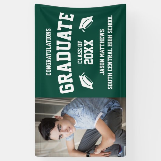 Simple One Photo Medium Green Afstuderen Banner (Verticaal)