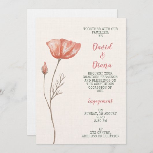 Simple Orange Color Invitation Kaart (Voorkant / Achterkant)