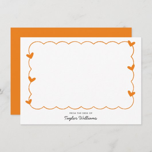 Simple Orange Wavy Border Heart Stationery Notitiekaartje (Voorkant / Achterkant)