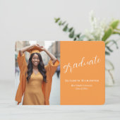 Simple Orange White Photo Graduation Aankondiging (Staand voorkant)