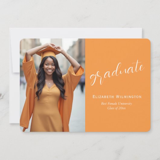 Simple Orange White Photo Graduation Aankondiging (Voorkant)