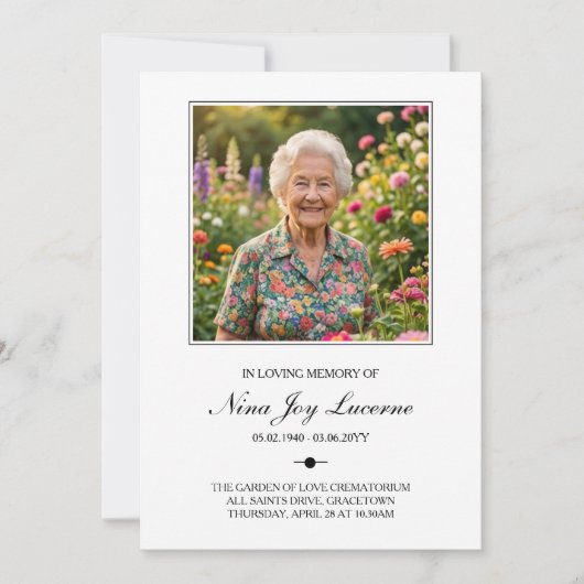 Simple Order of Service Photo Funeral Program Kaart (Voorkant)