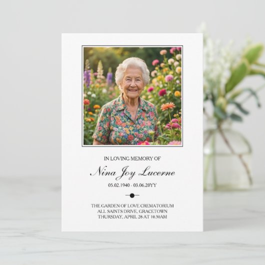 Simple Order of Service Photo Funeral Program Kaart (Staand voorkant)