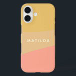 Simple Organic Shapes Sherbet Pastel Personalized iPhone 16 Hoesje<br><div class="desc">Een eenvoudig,  zoete kleur geblokkeerd ontwerp van organische vormen in zacht gele en zalmroze pastels,  gepersonaliseerd met naam of woorden van uw keuze.</div>