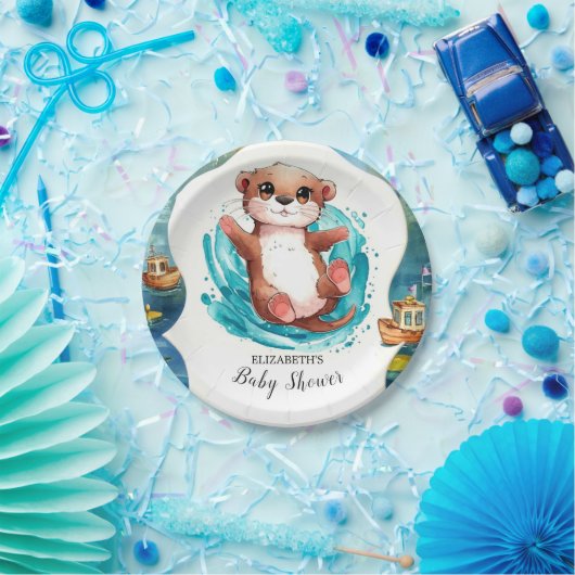 Simple Otter Baby shower Papieren Bordje (Feest)