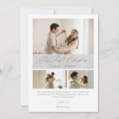 Simple Our First Christmas Elegant Script 3 Photo Feestdagenkaart (Voorkant)