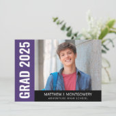 Simple Paars Black White Script Photo Afstuderen Aankondiging (Staand voorkant)