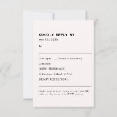 Simple Pale Pink Meal Choice Wedding RSVP Card (Voorkant)
