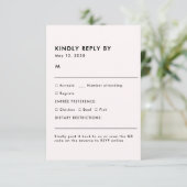 Simple Pale Pink Meal Choice Wedding RSVP Card (Staand voorkant)