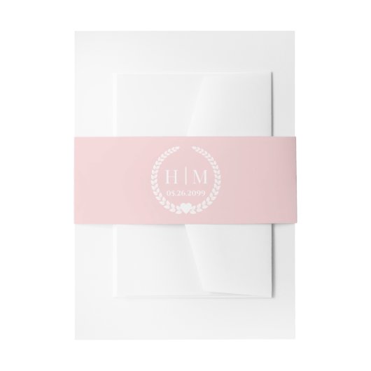 Simple Pale Rose Pink Monogram Invitation  Uitnodigingen Wikkel (Voorkant Voorbeeld)