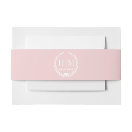 Simple Pale Rose Pink Monogram Invitation Uitnodigingen Wikkel (Voorkant Voorbeeld)