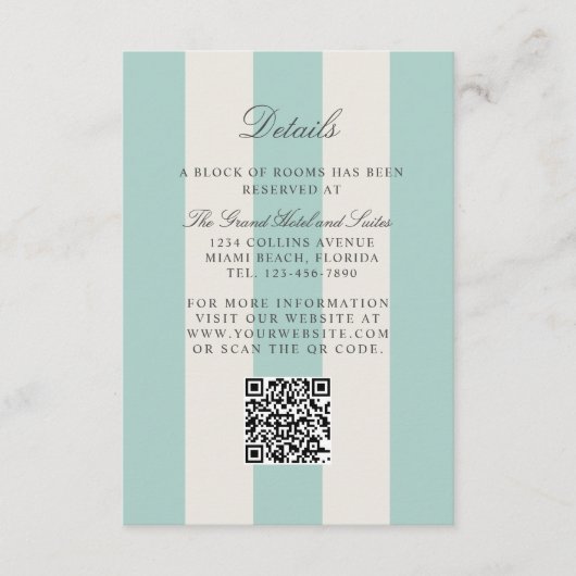 Simple Pale Teal Cabana Stripes Wedding Details Informatiekaartje (Voorkant)