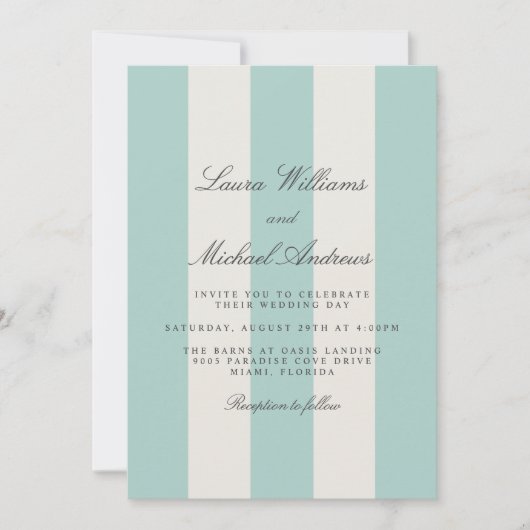 Simple Pale Teal Cabana Stripes Wedding Kaart (Voorkant)
