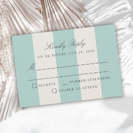 Simple Pale Teal Cabana Stripes Wedding RSVP Kaartje