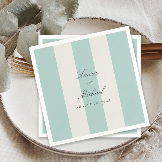 Simple Pale Teal Cabana Stripes Wedding Servet