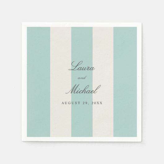 Simple Pale Teal Cabana Stripes Wedding Servet (Voorkant)