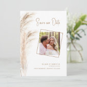Simple Pampas Foliage Photo Weddenschap Save The Date (Staand voorkant)