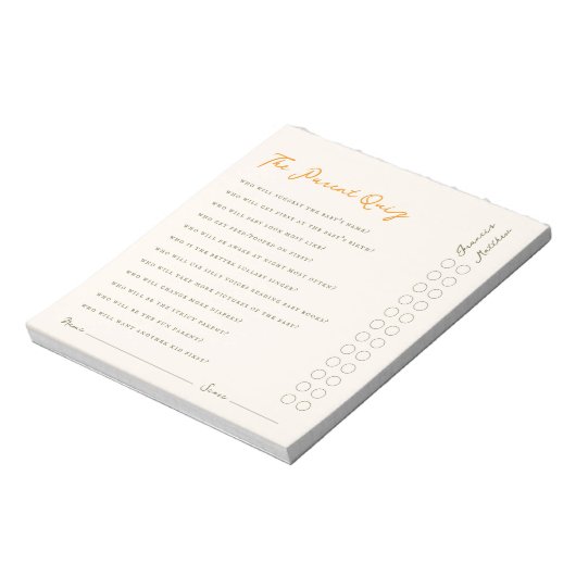 Simple Parent Quiz Baby Shower Game Notepad Notitieblok (Linkerzijde)