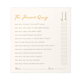Simple Parent Quiz Baby Shower Game Notepad Notitieblok