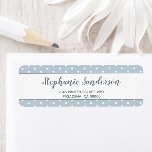 Simple Pastel Blue White polka stips Script Etiket (Insitu)